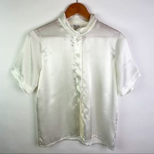 Vintage Silky Stain Shirt Short Sleeve Off White Grandmacore Cottagecore